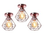 Plafonnier cage diamant uni - wottes - 3 ampoules e27 - fer forgé - rose Plafonnier cage diamant uni - wottes - 3 ampoules e27 - fer forgé - rose