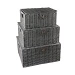 Uni lot de 3 panier de rangement en rotin avec couvercle bote de rangement gris pour chambre salon