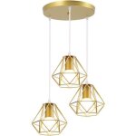 Suspension lustre r�tro vintage industrielle e27 16cm dor� - wottes - 3 t�tes - jaune - m�tal