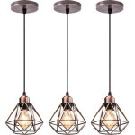 Uni 3pcs lustre suspension e27 16cm cage diamant en mtal bronze rouge plafonnier luminaire pour couloir ...