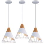 Uni 3pcs lustre suspension vintage r�tro cage forme badminton en m�tal et bois e27 25cm plafonnier luminaire ...