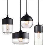 Uni lot de 4 lustre suspension en verre transparent e27 noir plafonnier luminaire salle  manger chambre ...