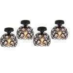 Uni 4 pack plafonnier en cristal fer cage e27 20cm noir