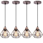 Uni 4pcs lustre suspension e27 16cm cage diamant en mtal bronze rouge plafonnier luminaire pour couloir ...