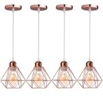 Uni 4pcs lustre suspension e27 16cm cage diamant en m�tal dor� rose plafonnier luminaire pour couloir ...