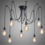 Uni 8 t�te lustre suspension vintage r�tro loft plafonnier araignee pendentif noir