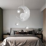Uni lampe suspension contemporain 5 led lumire blanc froid plafonnier lustre lune etoile