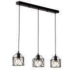 Uni lustre suspension 3 lampes en barre cage carr� m�tal noir pendentif luminaire pour cuisine chambre ...
