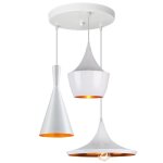 Suspension uni lustre en disque blanc - wottes - vintage industriel - 3 ampoules e27 - diam�tre 30cm