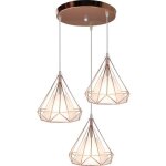 Uni lustre suspension 3 lampes en disque cage diamant en mtal e27 25cm or rose luminaire salle  manger ...