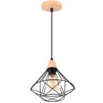 Uni lustre suspension cage design en mtal et bois rtro lampe plafonnier luminaire pour chambre couloir ...