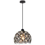 Uni lustre suspension luminaire contemporain 26cm plafonnier fer abat - jour en cristal noir