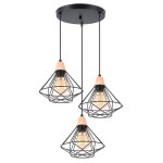 Uni suspension 3 lampes lustre plafonnier industrielle cage en mtal e27 40w noir