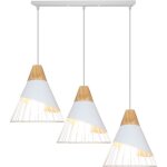 Suspension luminaire uni - wottes - blanc - 3 ampoules - fer forg� - bois massif