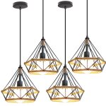 Uni suspension luminaire industrielle 25cm 4pcs r�tro lustre cage diamant en corde de chanvre luminaire ...