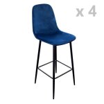 Toilinux - lot de 4 tabourets de bar en velours vintage inoui - bleu