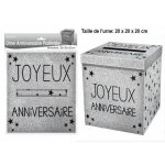 Urne joyeux anniversaire pailletee argent