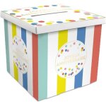 Urne - rayures et pois - multicolore - joyeux anniversaire - cagnotte - carton - 20x20x20cm - festi party ...