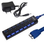 Usb 3. 0 hub 7 ports adaptateur indicateur led pour pc ordinateur portable 5g mbps eu fiche
