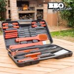 Ustensiles de barbecue - bbq master tools - 18 pi�ces - acier inox - bois - mallette pratique