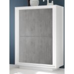 Vaisselier 4 portes fall ? blanc mat laqu et gris bton ? design moderne et fonctionnel