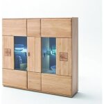 Vaisselier - buffet en bois chne massif bianco + led - l. 150 x h. 141 x p. 38 cm