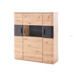 Vaisselier coloris ch�ne massif - graphite - longueur 120 x hauteur 134 x profondeur 37 cm