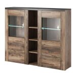 Vaisselier design 2 portes pour salon couleur noyer et noir effet bois. collection santiago.