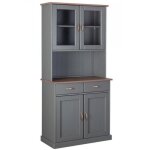 Vaisselier - vitrine en pin massif fonc� et gris - l. 90 x h. 191 x p. 45 cm