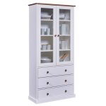 Vaisselier vitrine en pin massif vernis blanc - sépia - longueur 90 x profondeur 38 x hauteur 190 cm Vaisselier vitrine en pin massif vernis blanc - sépia - longueur 90 x profondeur 38 x hauteur 190 cm