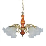 Valois - lustre multi bras mtalbois foncdor vieilli abat - jour: cloche verre satin 5 ampoules e14 ...