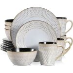 Vancasso s�rie pluvo - gy 16 pi�ces service de table complet moderne pour 4 personnes motif en relief ...