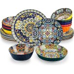 Vancasso s�rie simi 24pcs service de table artisanal avec vaisselle color�e boh�me pour 6 personnes