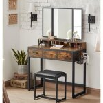 Vasagle coiffeuse 3 miroirs 3 tiroirs tabouret porte - s�che - cheveux pot 90 x 40 x 141 cm style industriel ...