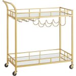 Vasagle desserte pour boissons chariot � roulettes 2 niveaux en verre r�fl�chissant avec porte - bouteilles ...