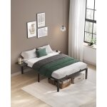 Vasagle lit 140 x 190 cm cadre de lit en mtal avec tagres de rangement lit double lit adolescent noir ...