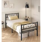 Vasagle cadre de lit 90 x 190 avec sommier m�tal lit 1 personne en m�tal montage facile pour chambre ...