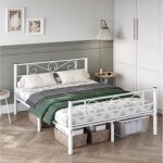 Vasagle lit adulte 140 x 190 cm structure de lit en métal lit double blanc Vasagle lit adulte 140 x 190 cm structure de lit en métal lit double blanc