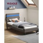 Vasagle lit simple en m�tal 90 x 190 cm cadre de lit t�te de lit r�glable �clairage led prise port usb ...