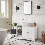 Vasagle meuble sous lavabo placard sous vasque long 30 x 90 x 60 cm 2 portes casiers ouverts tagres ...