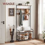 Vasagle porte - manteauvestiaire industriel avec banc � chaussures 9 crochets amovibles 85 x 30 x 1805 ...