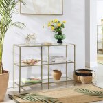 Vasagle console en verre tremp� - 3 niveaux - cadre m�tallique - 100 x 30 x 73 cm (l x l x h) - dor�
