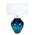 Vase - lampe  poser vase verre bleu petrole abat - jour: cylindre tissu blanc 1 ampoule e27 urbain p30xd30xh4 ...