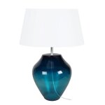 Vase - lampe � poser vase verre bleu petrole abat - jour: tambour tissu blanc 1 ampoule e27 urbain p30xd30xh44 ...