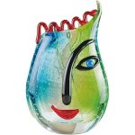 Vase en verre - gilde glas art - vero - motif visage - fait main - multicolore - h28 cm