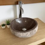 Vasque à poser - 30 cm - pierre de rivière - marron avec nuances rouge - racotta Vasque à poser - 30 cm - pierre de rivière - marron avec nuances rouge - racotta
