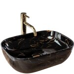 Vasque belinda black marble shiny lavabo noir a poser rectangulaire rea