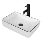 Vasque  poser carr avec robinetterie lavabo salle de bain en cramique lave - mains vier blanc