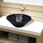 Vasque en c�ramique - vidaxl - rond - noir - design moderne et �l�gant