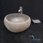 Vasque salle de bain � poser en pierre de rivi�re - gal�o - l 30 � 37cm x l 28 � 33cm x h 15cm